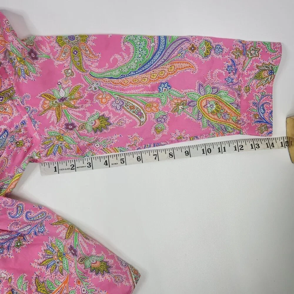 Lauren Ralph Lauren Cotton Pink Paisley Button-Down Blouse Barbie Core XL - Picture 9 of 9